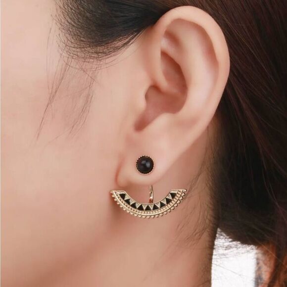 Elegant Black and Gold Earrings N1005 - Picture 2 of 4